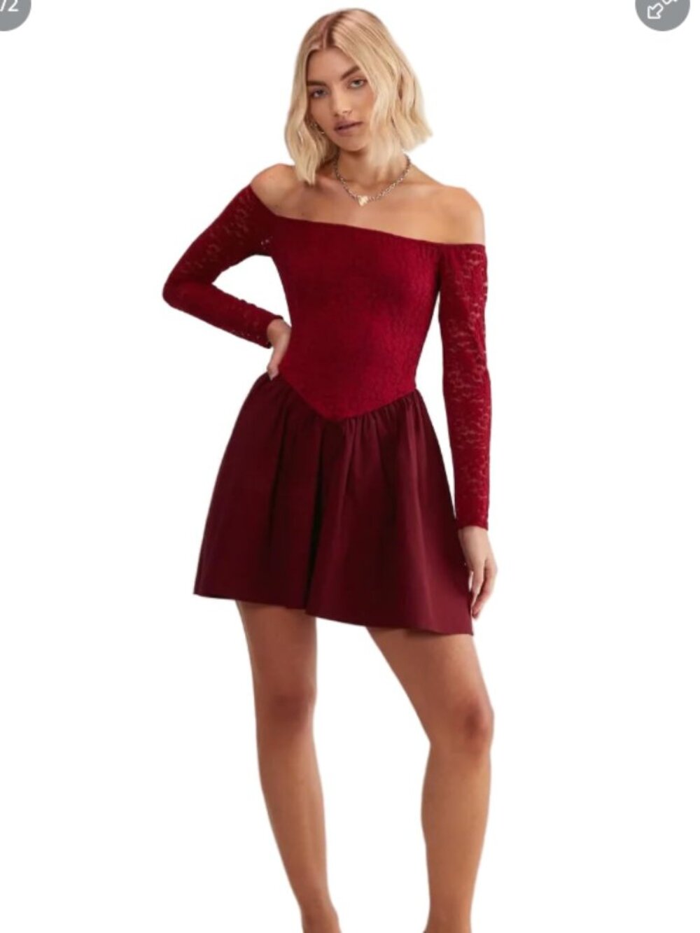 NWT Nasty Gal Lace Long Sleeved Tuile Hem Mini Dress, Wine Red, Large